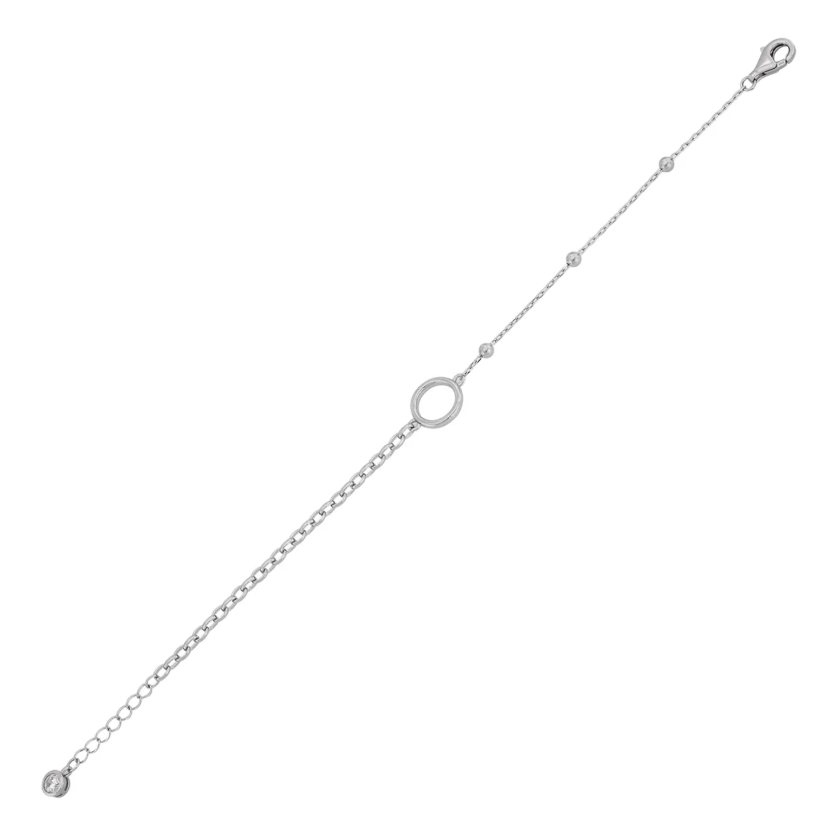 Pulsera en plata Ley 925, con cristales, 17 cm. de largo, 1 mm. de ancho, de la coleccion Sueños