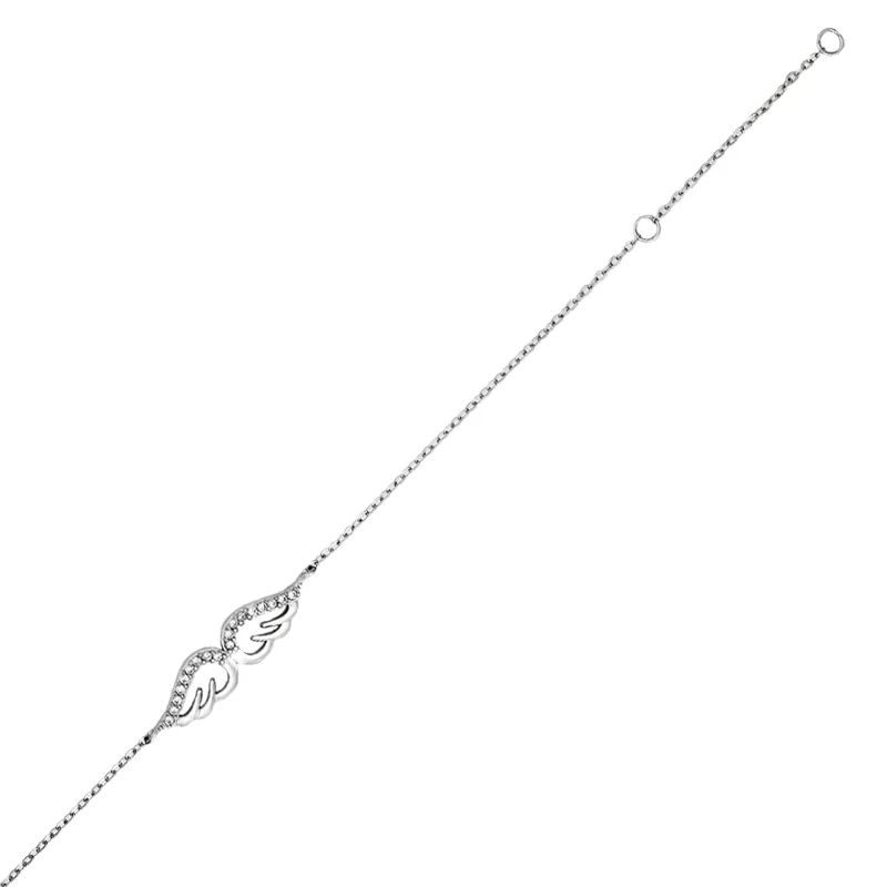 Pulsera de alas en plata Ley 925, con cristales, 16 cm. de largo - Colección Sueños