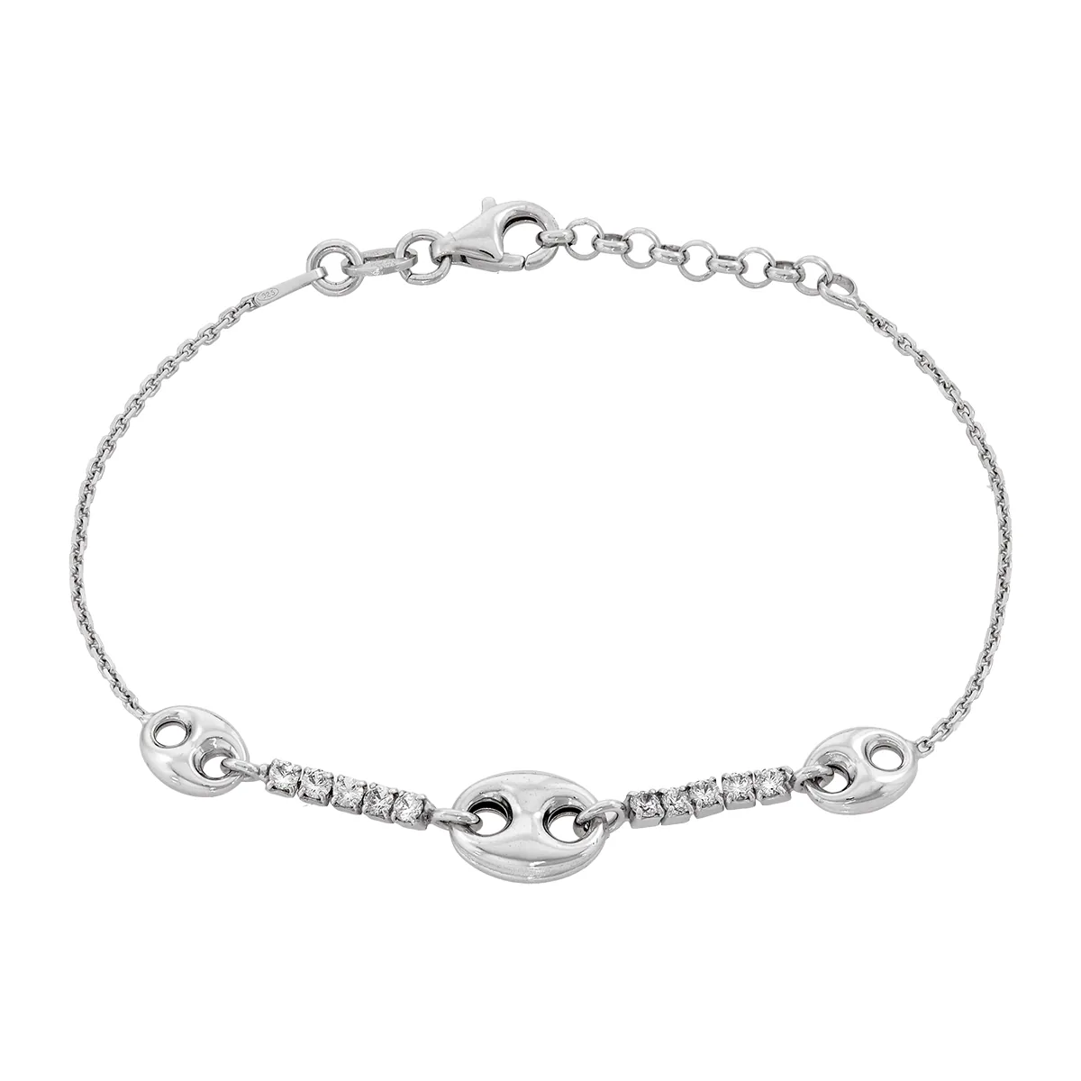 Pulsera en plata Ley 925, con cristales, 16 cm. de largo, 1 mm. de ancho, de la coleccion Sueños
