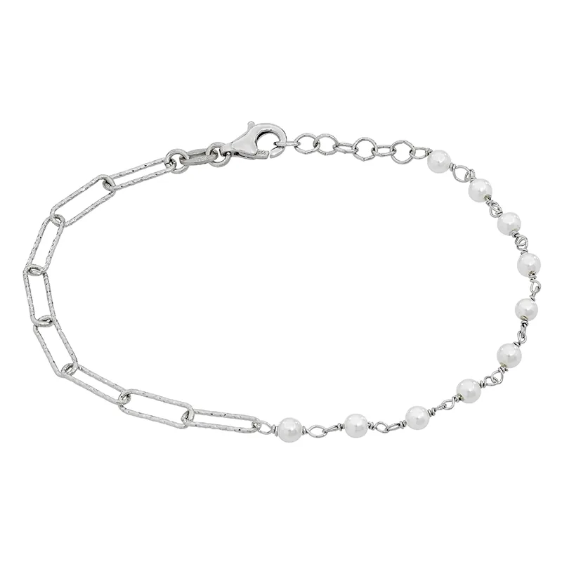 Pulsera en plata Ley 925, con perla sintéticas - Colección Sueños