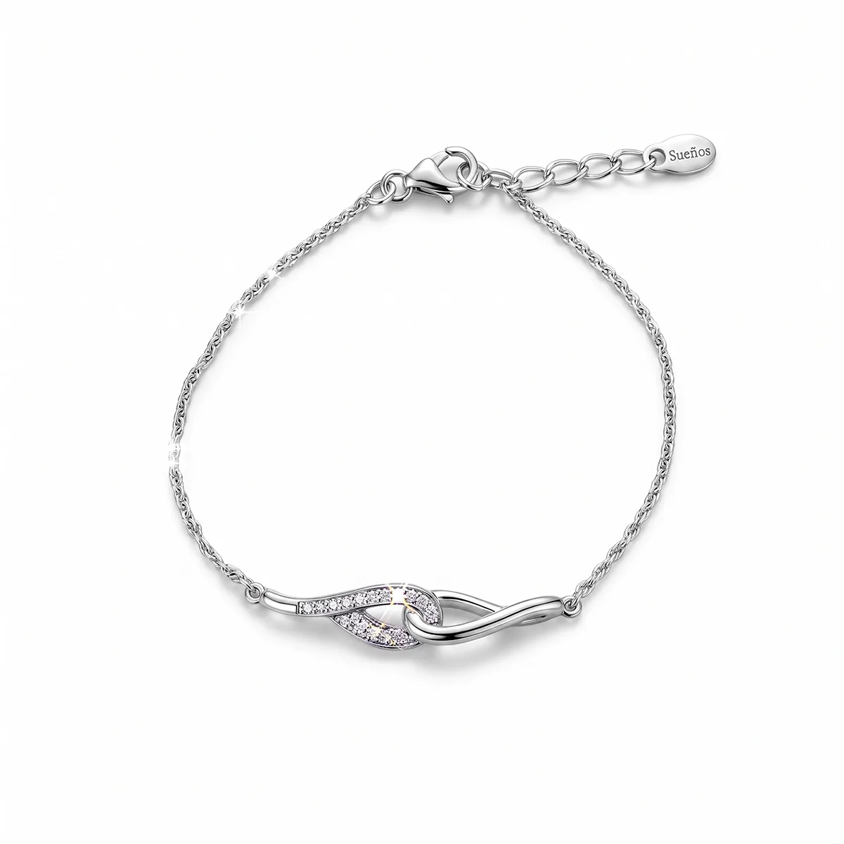 Pulsera en plata Ley 925, con diamante de laboratorio de 0.15 Ct, 17 cm. de largo, 1 mm. de ancho, de la coleccion Sueños