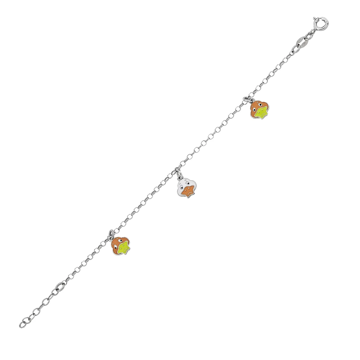 Pulsera de patos en plata Ley 925, 14 cm. de largo - Colección Sueños