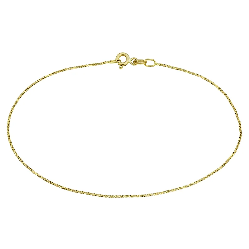 Tobillera en oro amarillo de 18 Kilates con visos diamantado, Veneciana, 23 cm. de largo, 1 mm. de ancho