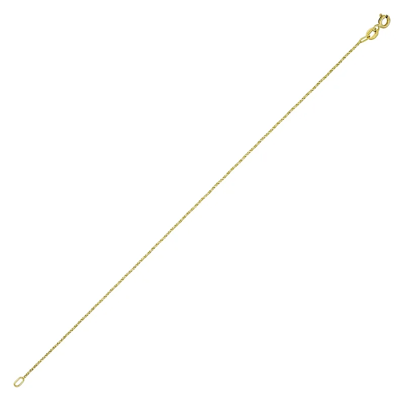 Tobillera en oro amarillo de 18 Kilates con visos diamantado, Veneciana, 23 cm. de largo, 1 mm. de ancho