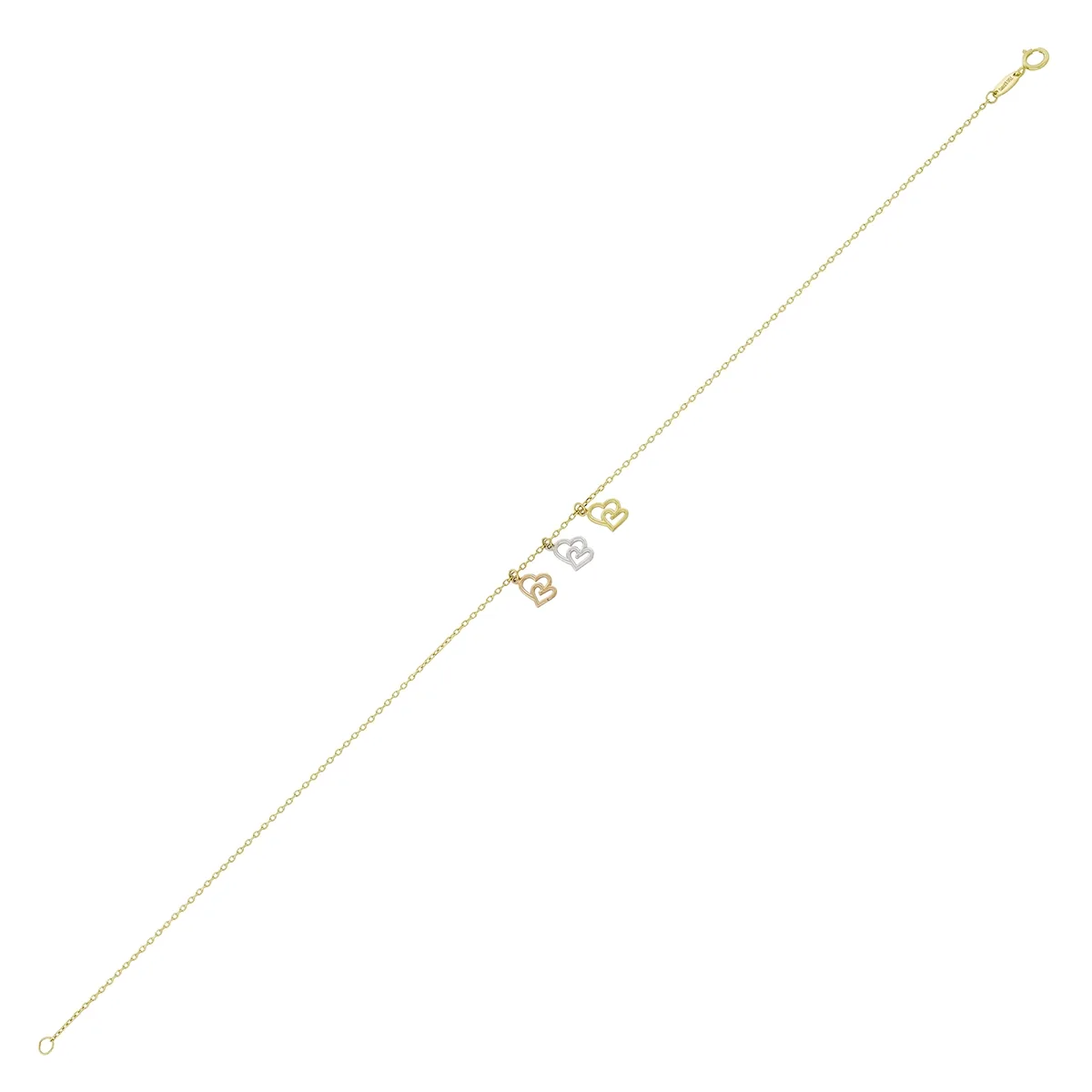 Tobillera en oro amarillo de 18 Kilates, Corazón, 25 cm. de largo, 0.50 mm. de ancho