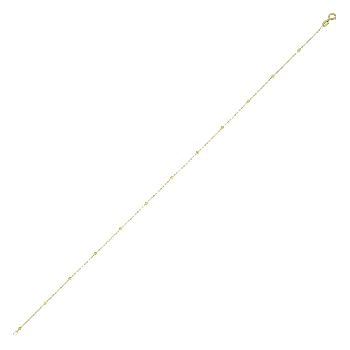 Tobillera en oro amarillo de 18 Kilates, Figuras geométricas, 25 cm. de largo, 0.50 mm. de ancho