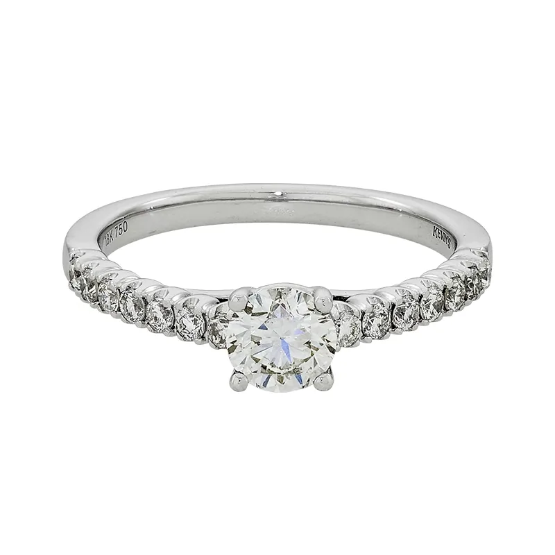 Anillo de compromiso con diamante central redondo GIA de 0.50ct y decoración en diamantes, oro tono blanco 18k, rodinado