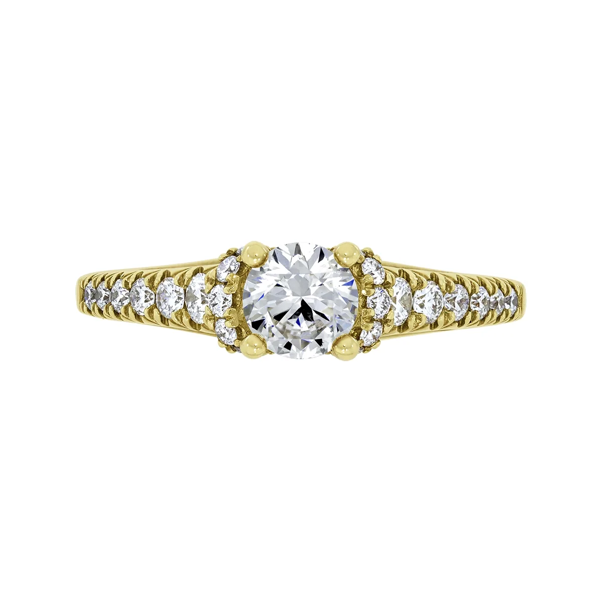 Anillo de compromiso con diamante central redondo GIA de 0.50ct y decoración en diamantes, oro tono amarillo 18k