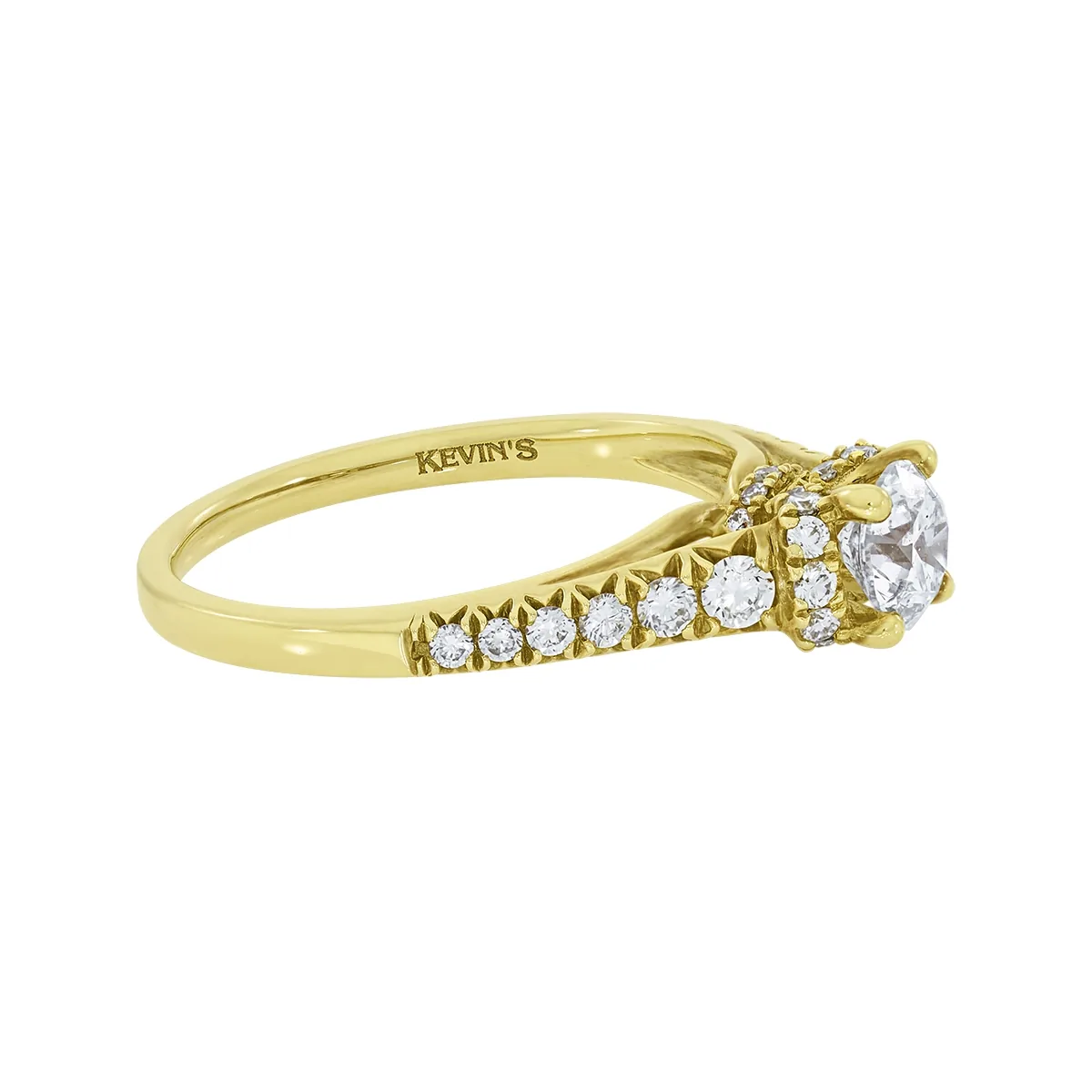 Anillo de compromiso con diamante central redondo GIA de 0.50ct y decoración en diamantes, oro tono amarillo 18k
