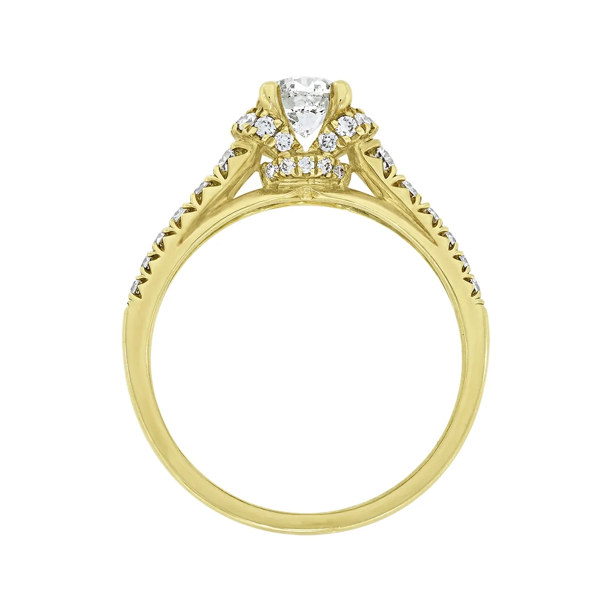 Anillo de compromiso con diamante central redondo GIA de 0.50ct y decoración en diamantes, oro tono amarillo 18k