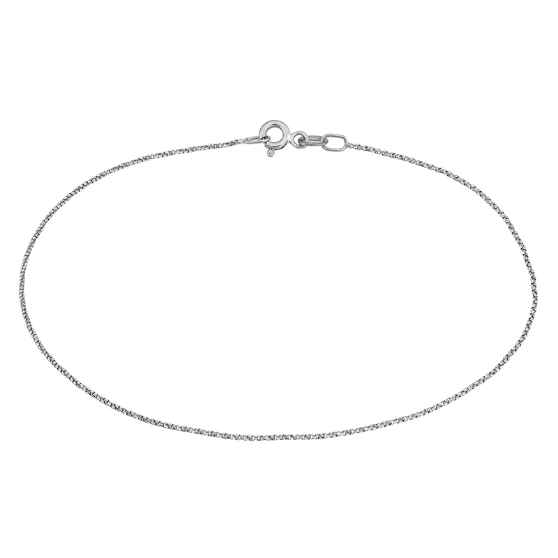 Tobillera en oro blanco de 18 Kilates con visos diamantado, Veneciana, 23 cm. de largo, 1 mm. de ancho