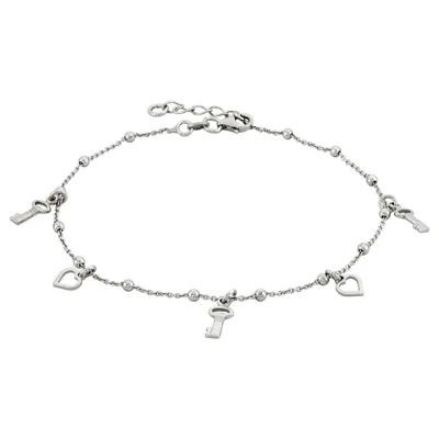Tobillera en plata Ley 925, Corazón, 23 cm. de largo, 1 mm. de ancho, de la coleccion Sueños