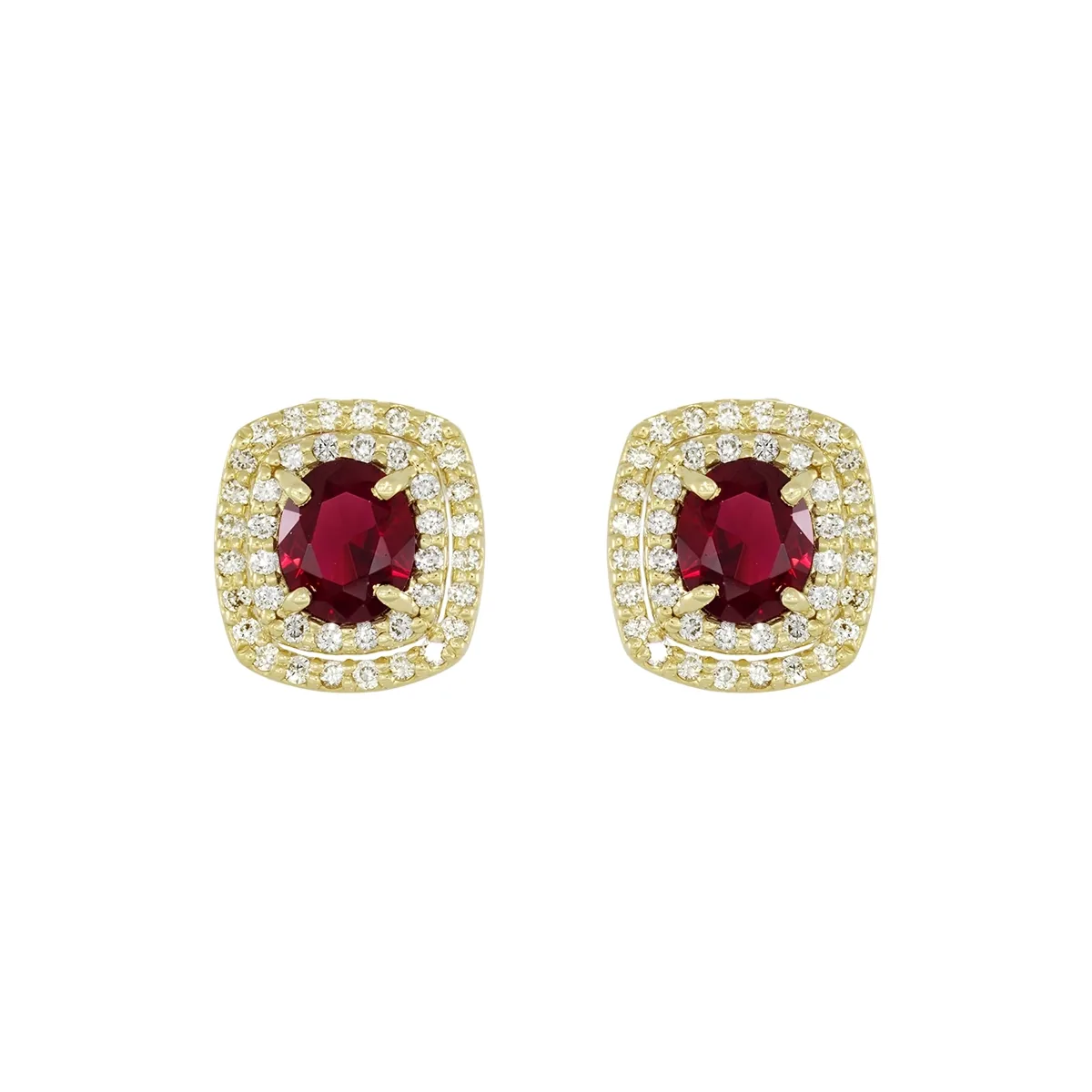 Topos en oro amarillo de 18 Kilates, Uñas+decoración, con 2 ruby laboratorios centrales de 1.35 Ct y decoración en diamante de laboratorio de 0.44 Ct