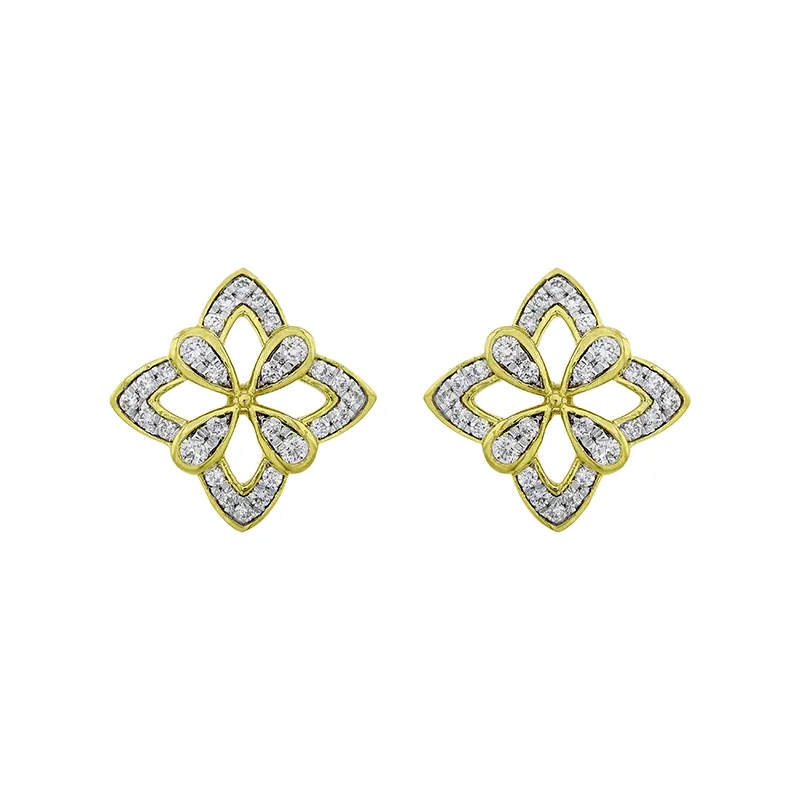 Topos de flores en oro de 18 Kilates, con diamantes de 0.20 Ct
