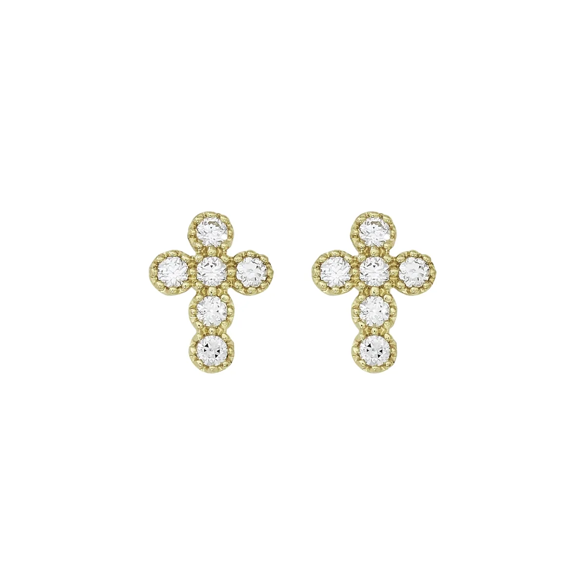 Topos de cruz en oro amarillo de 18 Kilates, con zircones