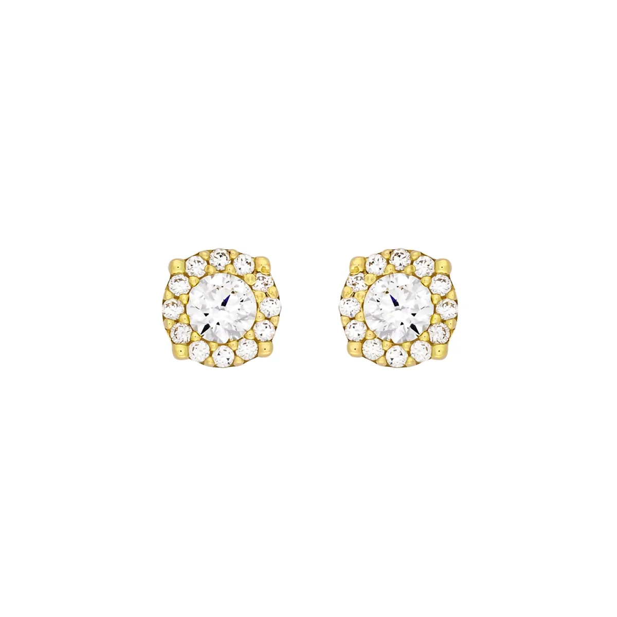 Topos en oro amarillo de 18 Kilates, Uñas+decoración, con 2 zircones centrales y decoración en zircones, 5.50 mm. de ancho
