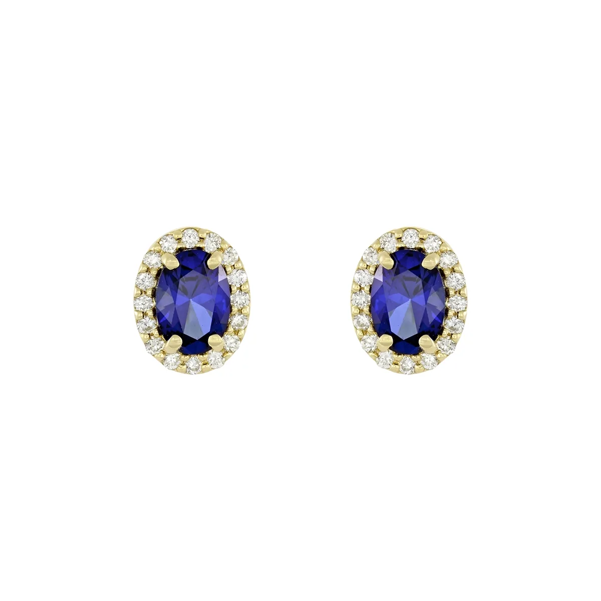 Topos en oro amarillo de 18 Kilates, Uñas+decoración, con 2 zafiro laboratorios centrales de 1.80 Ct y decoración en diamante de laboratorio de 0.32 Ct
