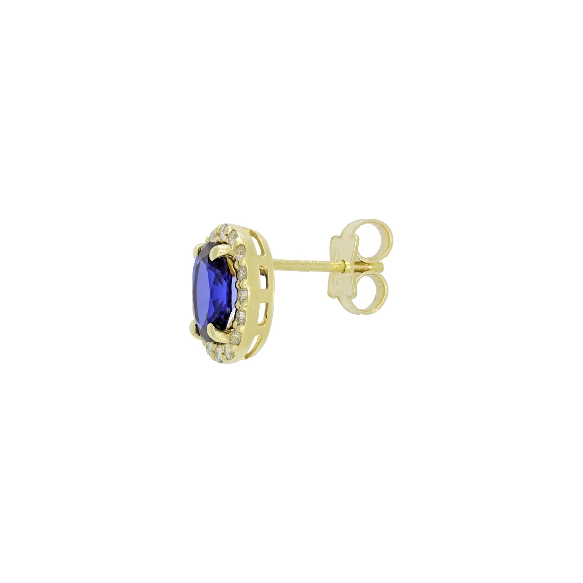 Topos en oro amarillo de 18 Kilates, Uñas+decoración, con 2 zafiro laboratorios centrales de 1.80 Ct y decoración en diamante de laboratorio de 0.32 Ct