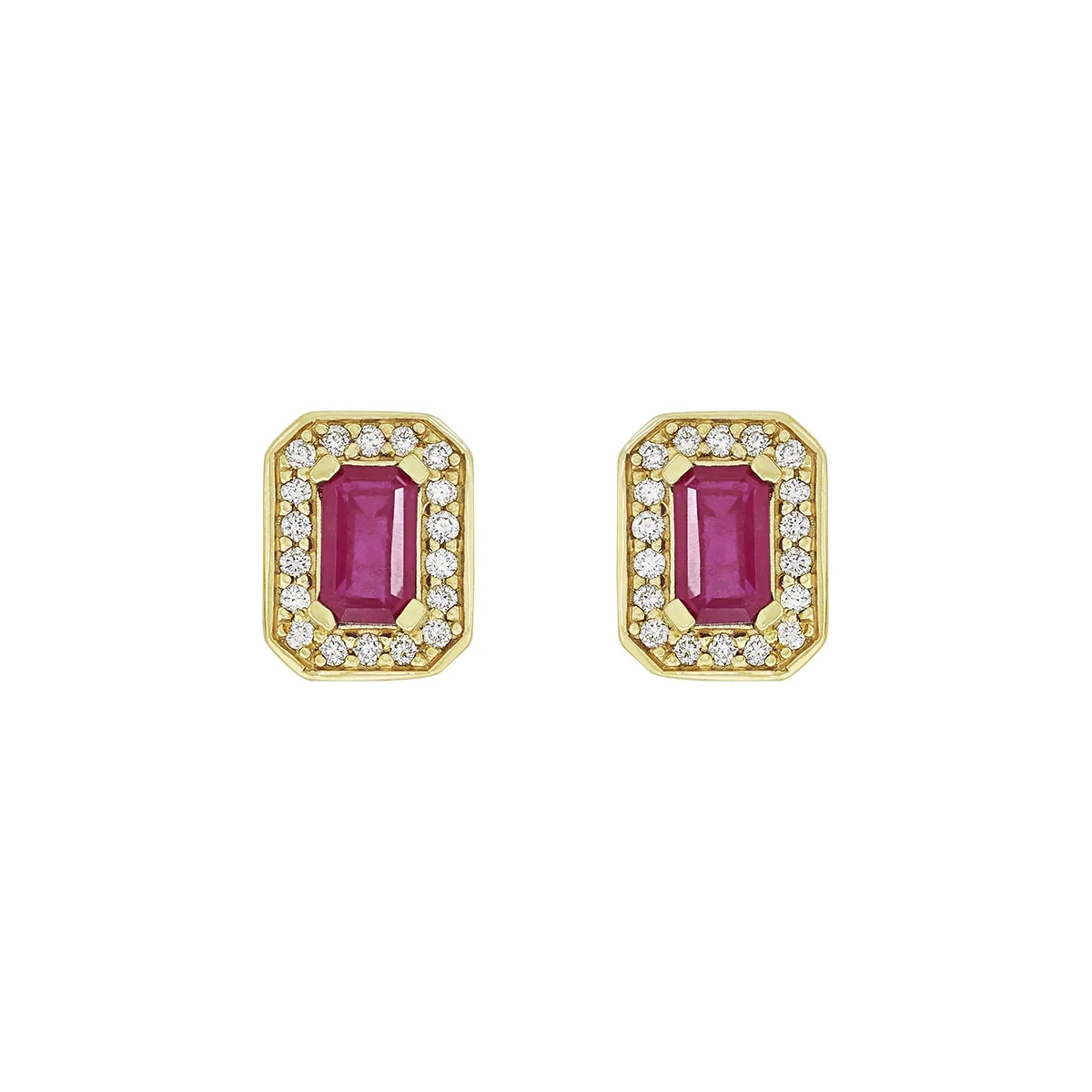 Topos en oro amarillo de 18 Kilates, Uñas+decoración, con 2 rubís centrales de 0.65 Ct y decoración en diamantes de 0.18 Ct
