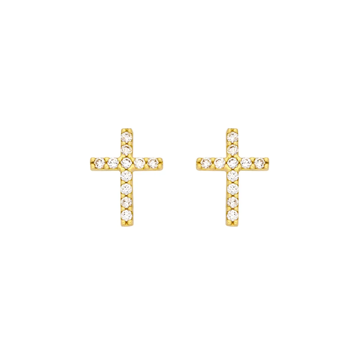 Topos de cruz en oro amarillo de 18 Kilates, con zircones