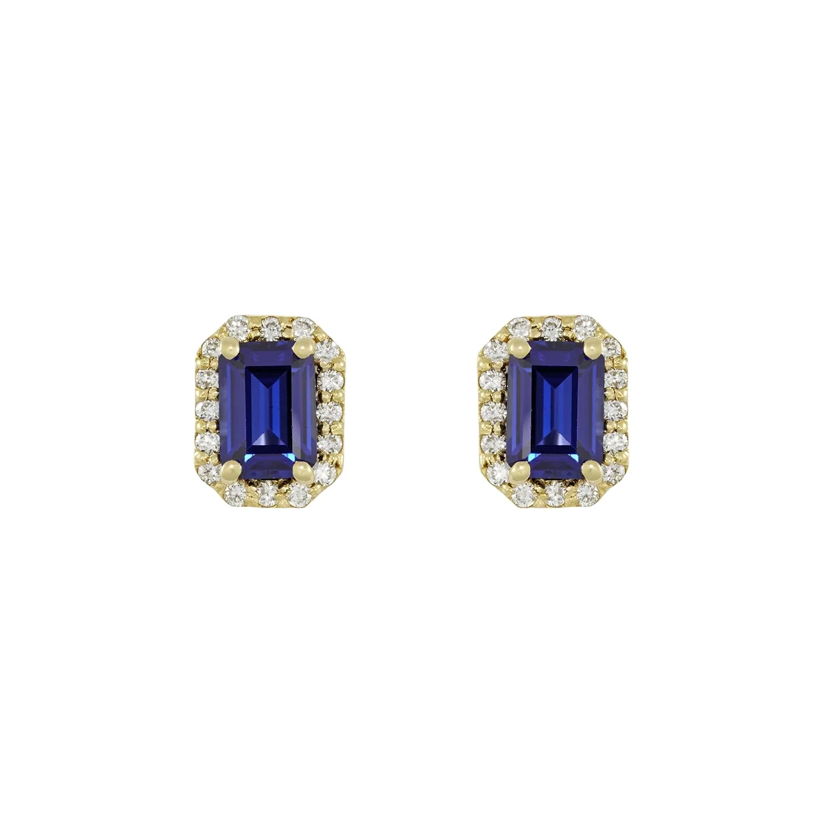 Topos en oro amarillo de 18 Kilates, Uñas+decoración, con 2 zafiro laboratorios centrales de 2.30 Ct y decoración en diamante de laboratorio de 0.32 Ct