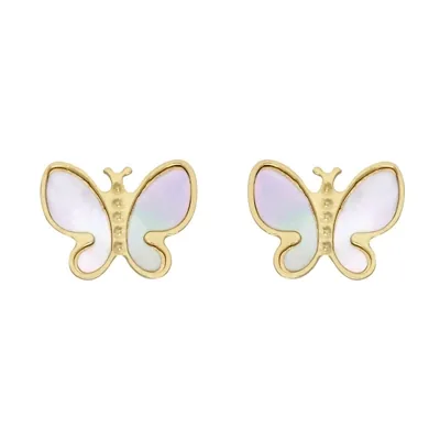 Topos de mariposa en oro amarillo de 18 Kilates, con madre perla