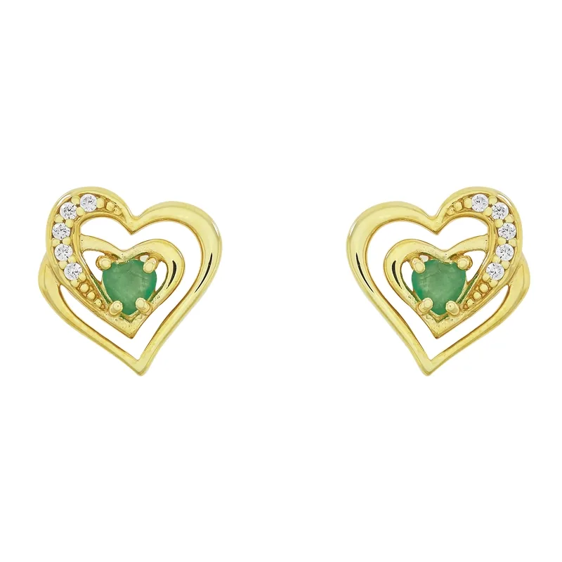 Topos en oro amarillo de 18 Kilates, Corazón, con esmeraldas y zircones