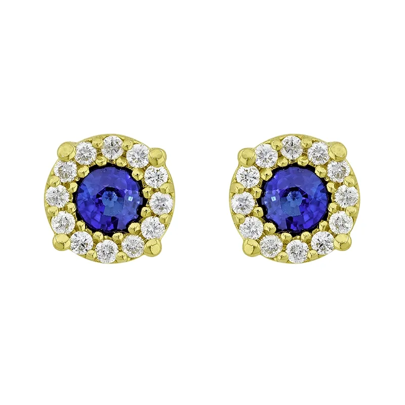 Topos en oro amarillo de 18 Kilates, con 2 zafiros centrales de 0.64 Ct y decoración en diamantes de 0.24 Ct