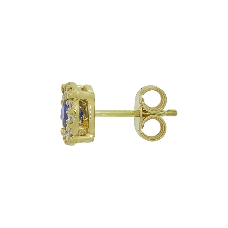 Topos en oro amarillo de 18 Kilates, con 2 zafiros centrales de 0.64 Ct y decoración en diamantes de 0.24 Ct