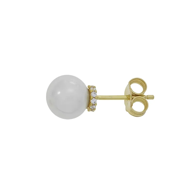 Topos en oro amarillo de 18 Kilates, con perlas centrales de 7.50 mm de ancho aprox y decoración en zircones