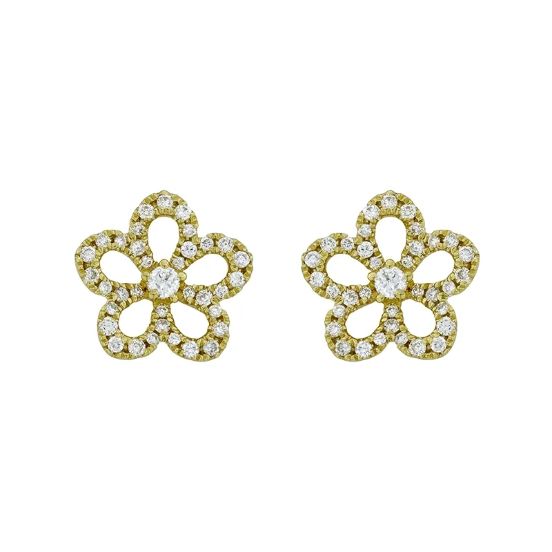 Topos de flores en oro amarillo de 18 Kilates, con diamantes de 0.34 Ct