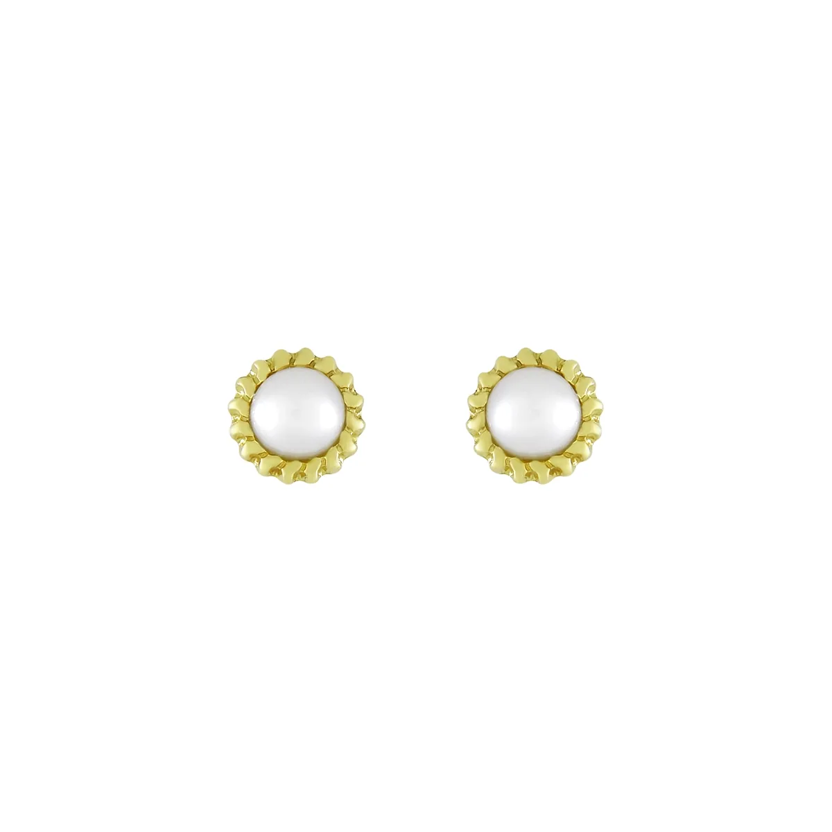 Topos en oro amarillo de 18 Kilates, Bisel, con perlas centrales de 2.50 mm de ancho aprox, 4.50 mm. de ancho