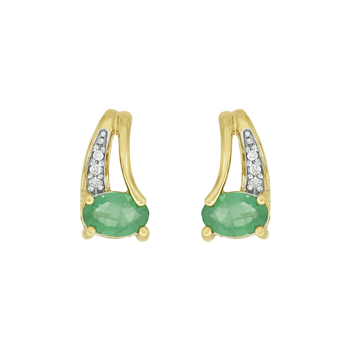 Topos en oro amarillo de 18 Kilates, Franja, con 2 esmeraldas centrales de 0.75 Ct y decoración en diamantes de 0.03 Ct