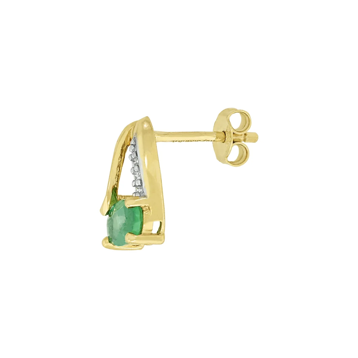 Topos en oro amarillo de 18 Kilates, Franja, con 2 esmeraldas centrales de 0.75 Ct y decoración en diamantes de 0.03 Ct