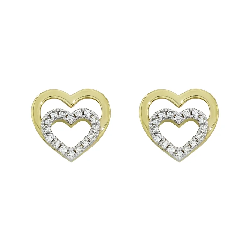 Topos de corazón en oro amarillo de 18 Kilates, con diamantes de 0.11 Ct