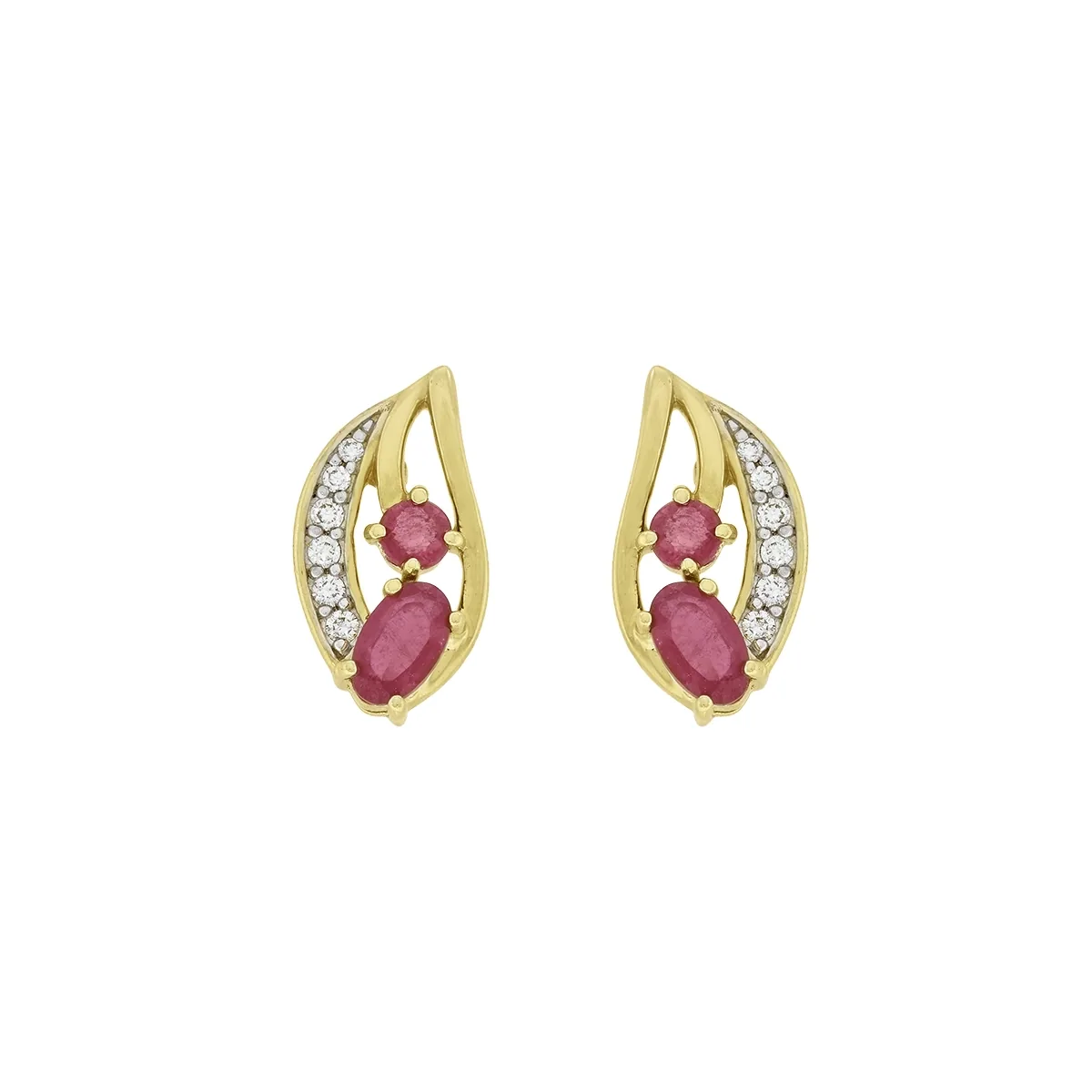 Topos en oro amarillo de 18 Kilates, Lágrima, con rubís de 0.85 Ct y diamantes de 0.08 Ct