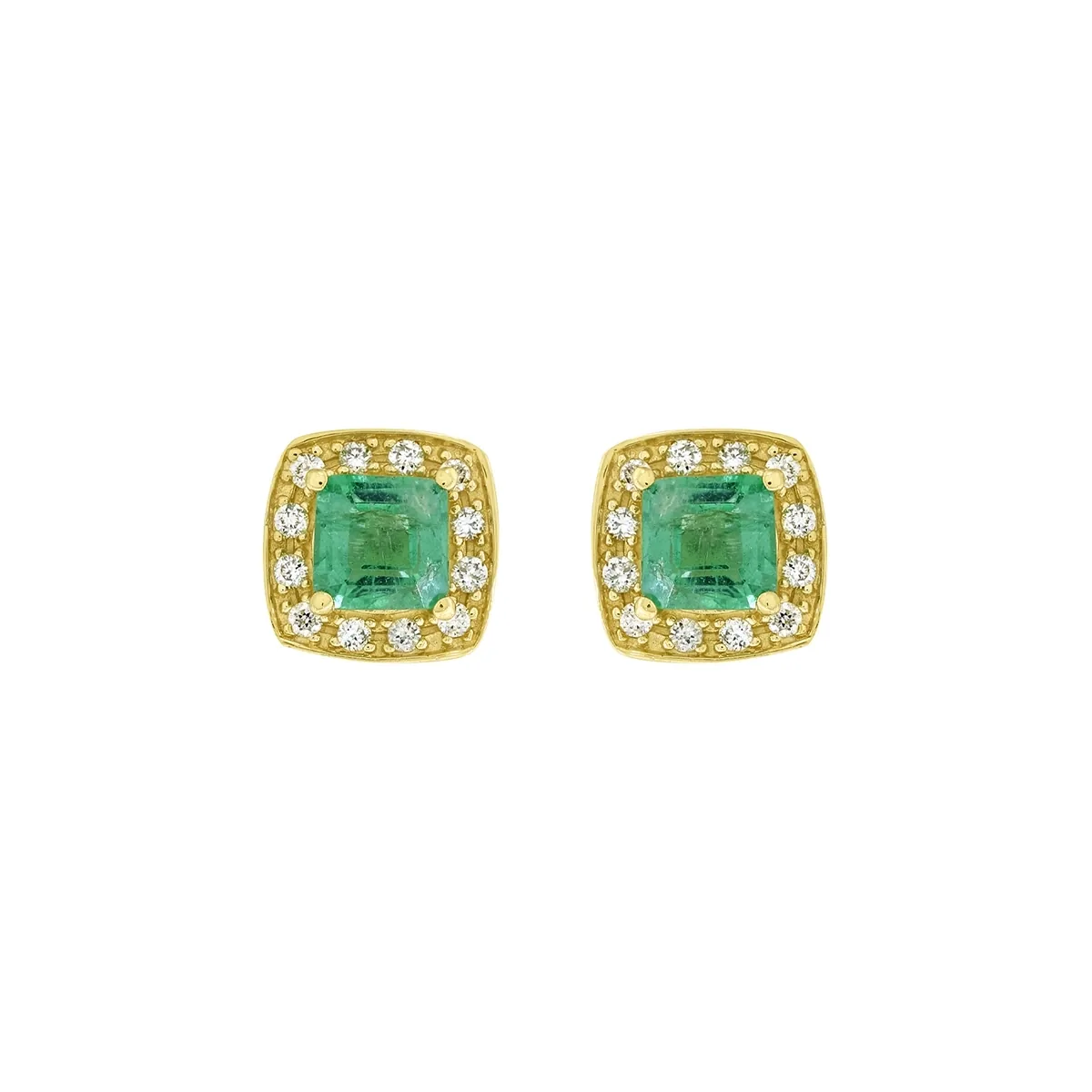 Topos en oro amarillo de 18 Kilates, Uñas+decoración, con 2 esmeraldas centrales de 0.70 Ct y decoración en diamantes de 0.12 Ct, 7 mm. de ancho