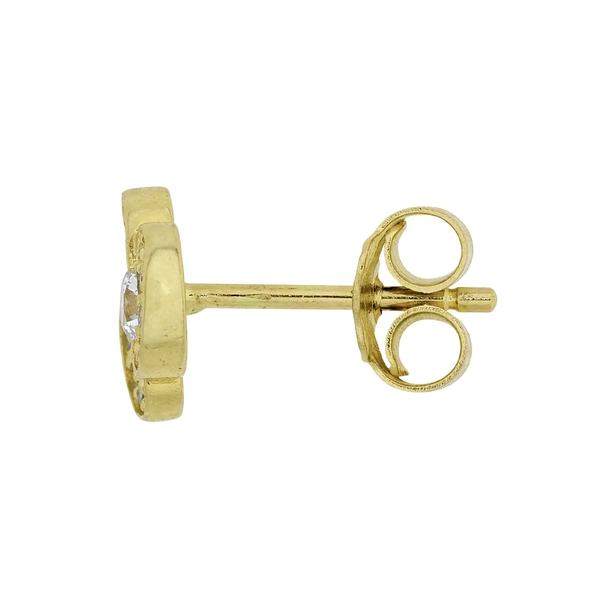 Topos de trébol en oro amarillo de 18 Kilates, con 2 zircones centrales y decoración en zircones