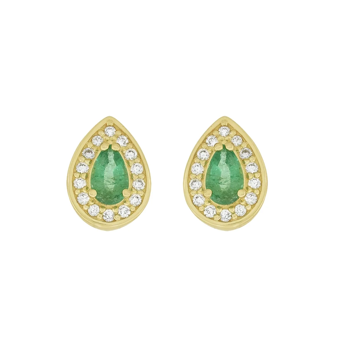 Topos en oro amarillo de 18 Kilates, Uñas+decoración, con 2 esmeraldas centrales de 0.35 Ct y decoración en diamantes de 0.14 Ct
