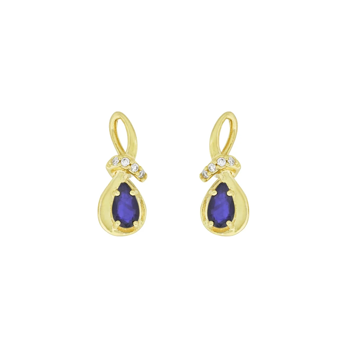 Topos en oro amarillo de 18 Kilates, Onda, con 2 zafiros centrales de 0.65 Ct y decoración en diamantes de 0.04 Ct