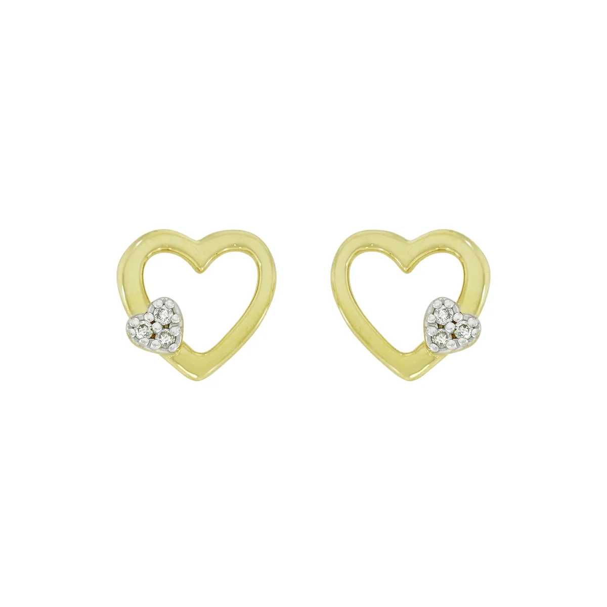 Topos de corazón en oro de 18 Kilates, con diamantes de 0.05 Ct
