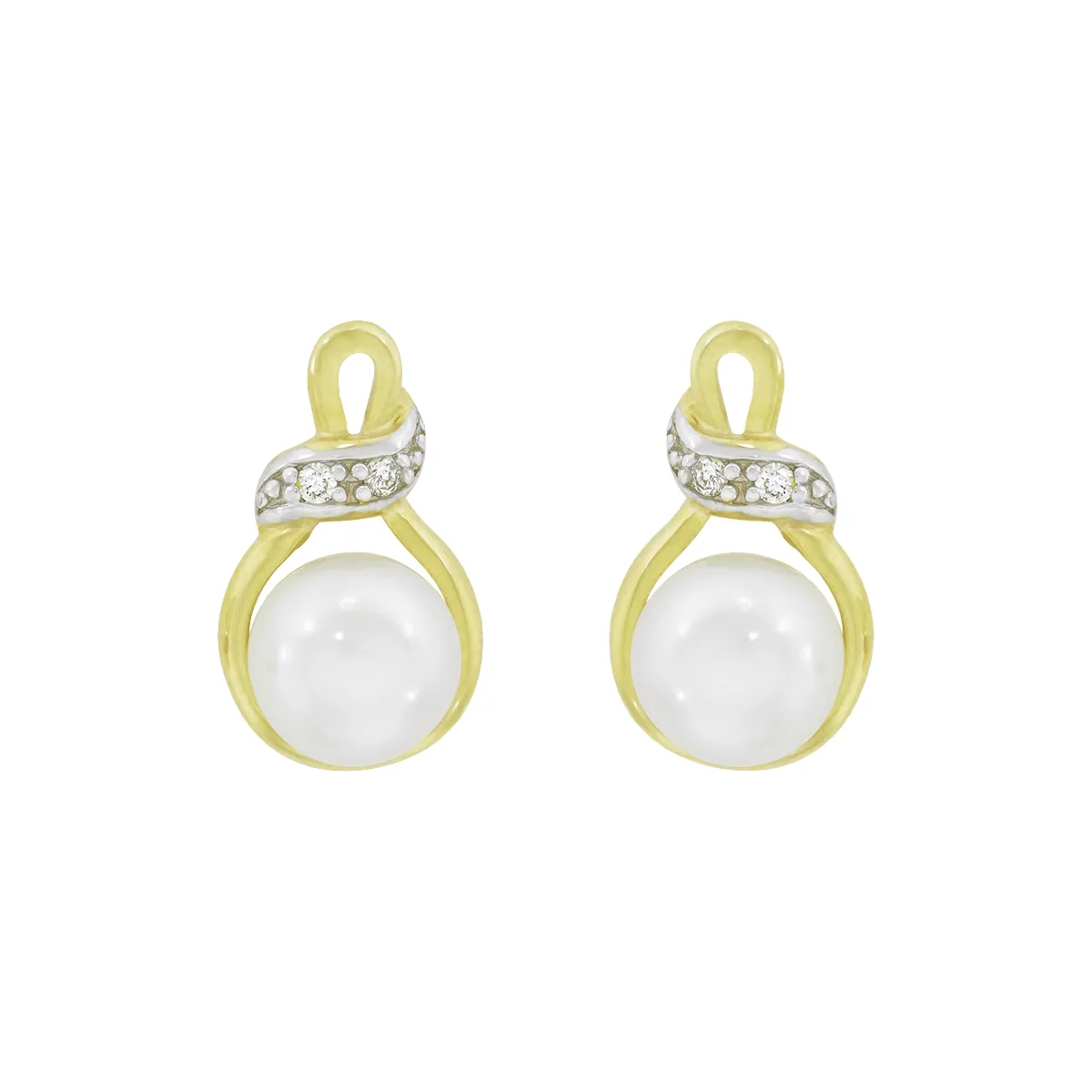 Topos en oro amarillo de 18 Kilates, Franja, con perla central de 5.50 mm de ancho aprox y decoración en diamantes de 0.02 Ct