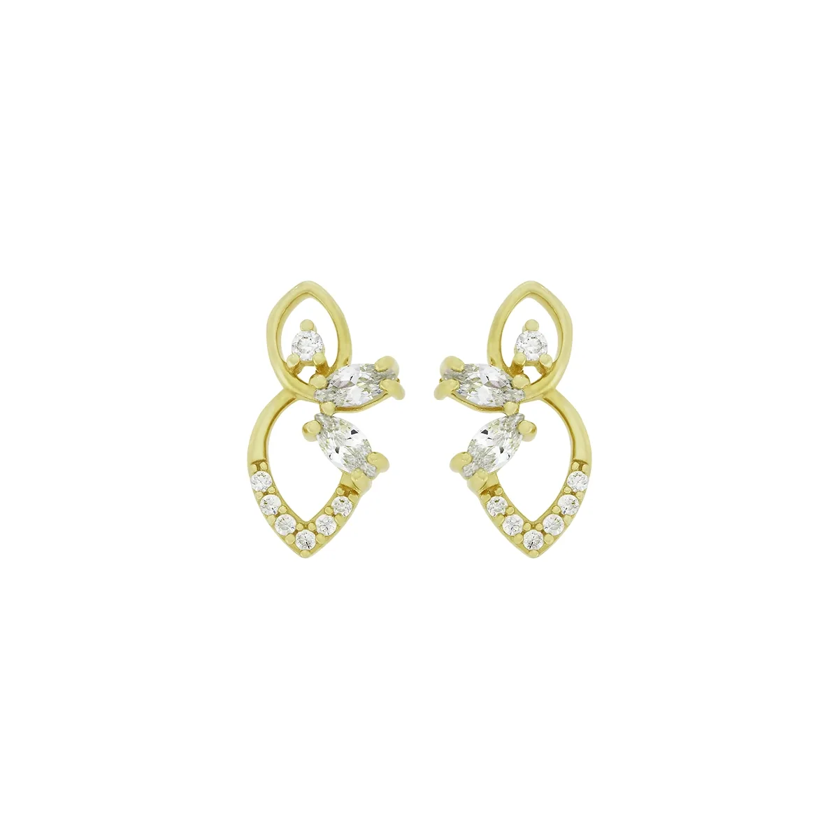 Topos en oro amarillo de 18 Kilates, Hoja, con zircones