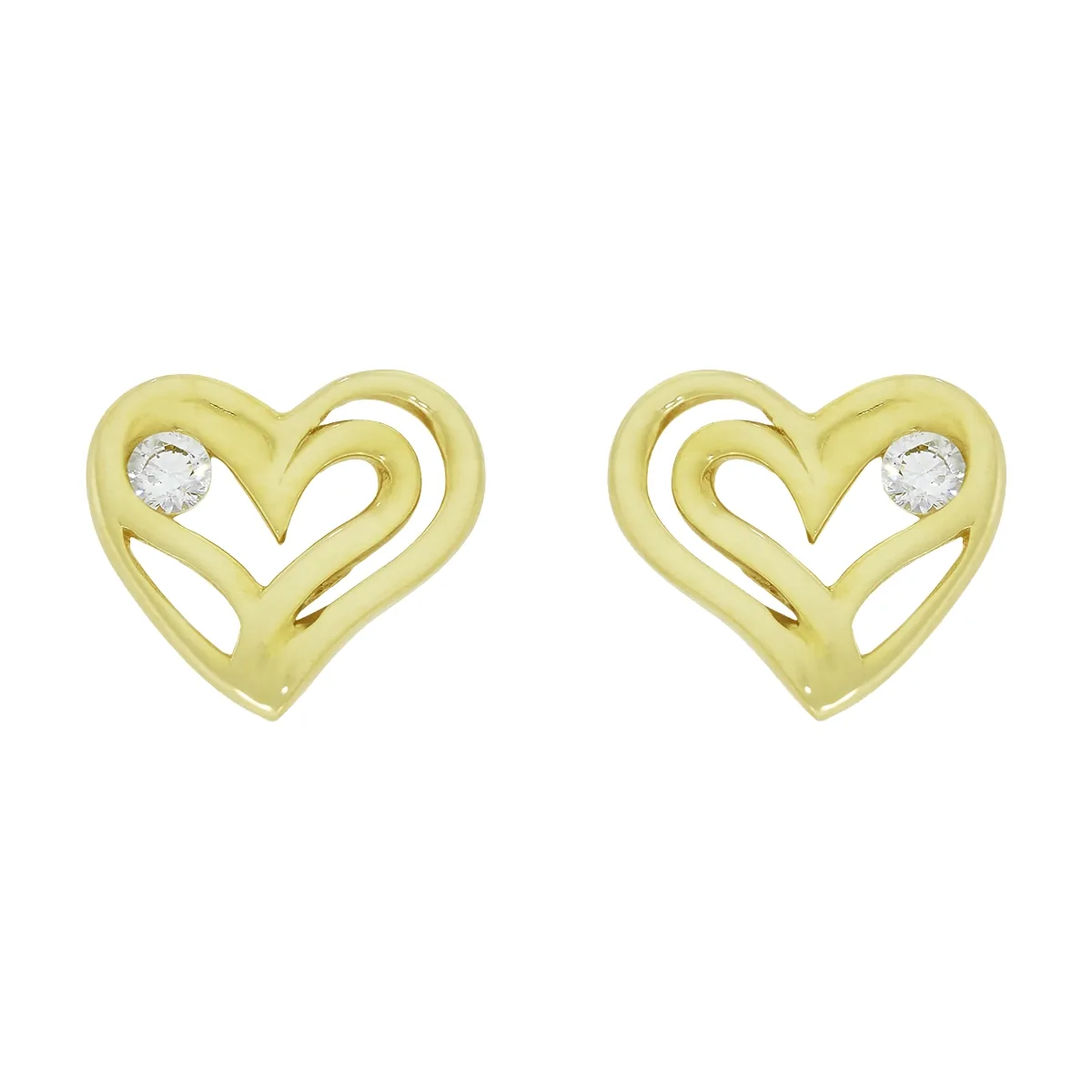 Topos de corazón en oro amarillo de 18 Kilates, con 2 zircones centrales