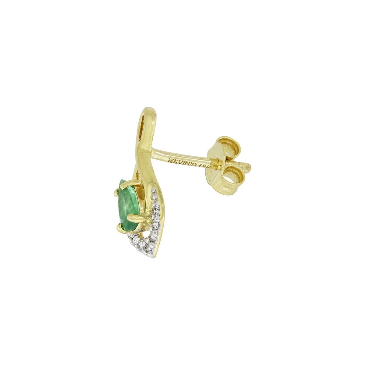 Topos en oro amarillo de 18 Kilates, Onda, con 2 esmeraldas centrales de 0.45 Ct y decoración en diamantes de 0.07 Ct
