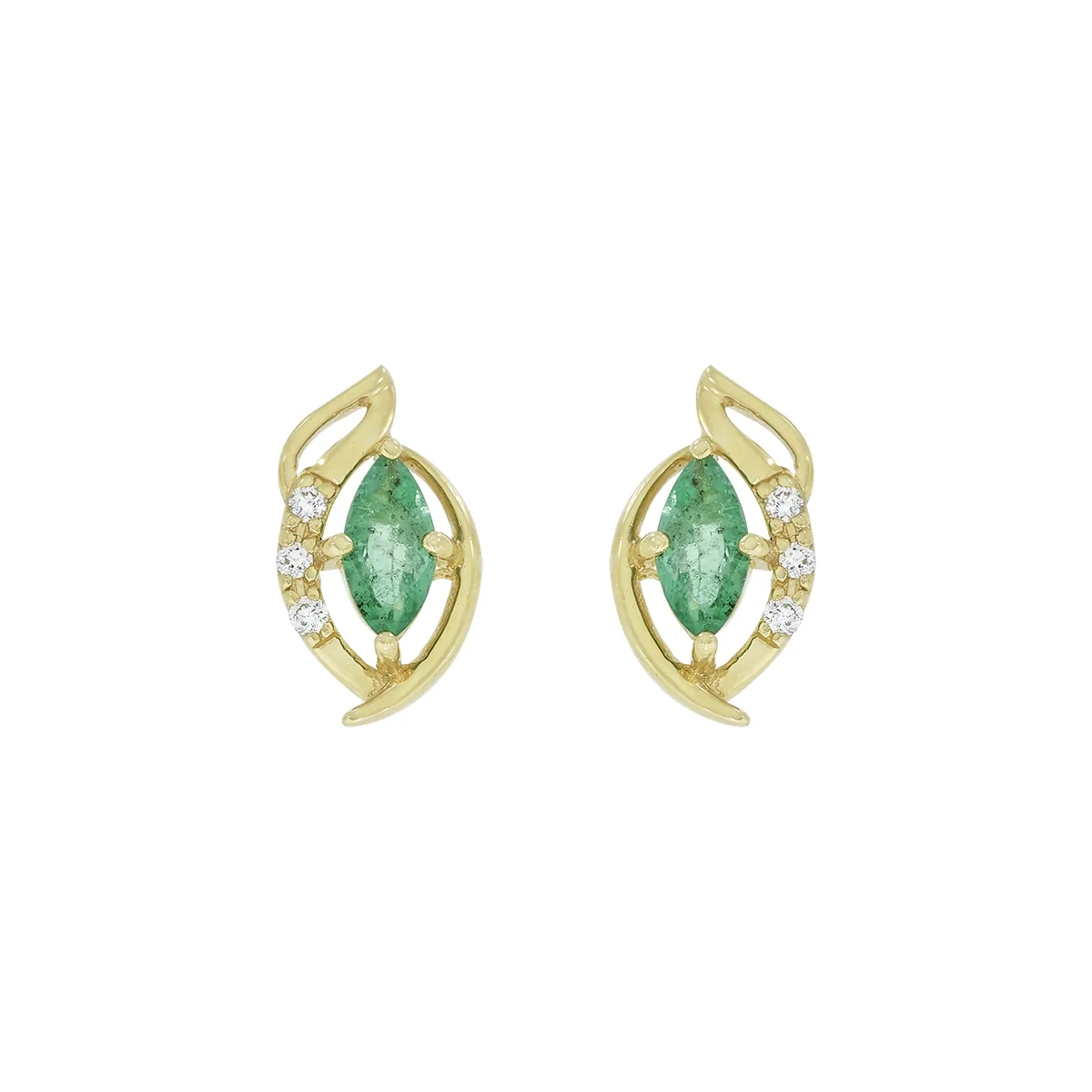 Topos en oro amarillo de 18 Kilates, Franja, con 2 esmeraldas centrales de 0.25 Ct y decoración en diamantes de 0.03 Ct
