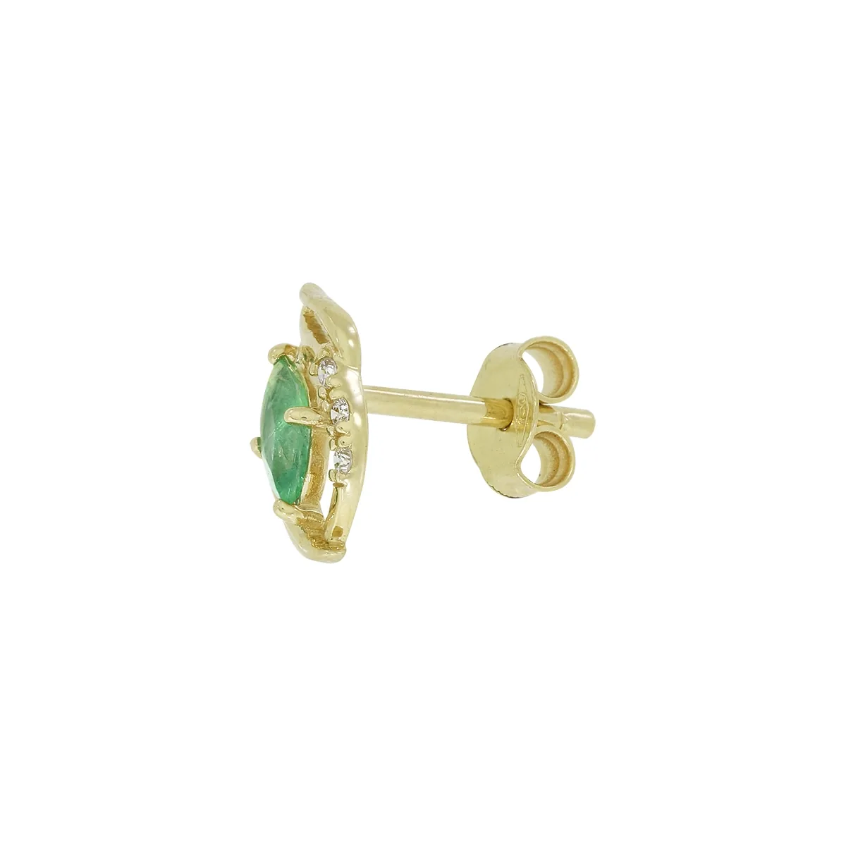 Topos en oro amarillo de 18 Kilates, Franja, con 2 esmeraldas centrales de 0.25 Ct y decoración en diamantes de 0.03 Ct