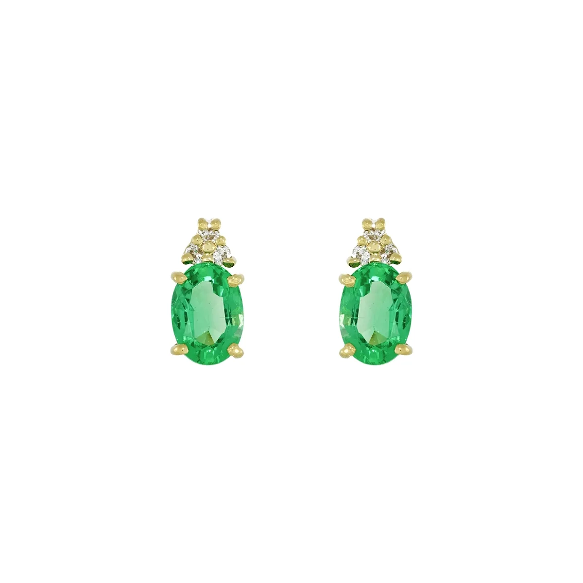 Topos en oro amarillo de 18 Kilates, Uñas+decoración, con 2 esmeralda laboratorios centrales de 1.10 Ct y decoración en diamante de laboratorio de 0.09 Ct