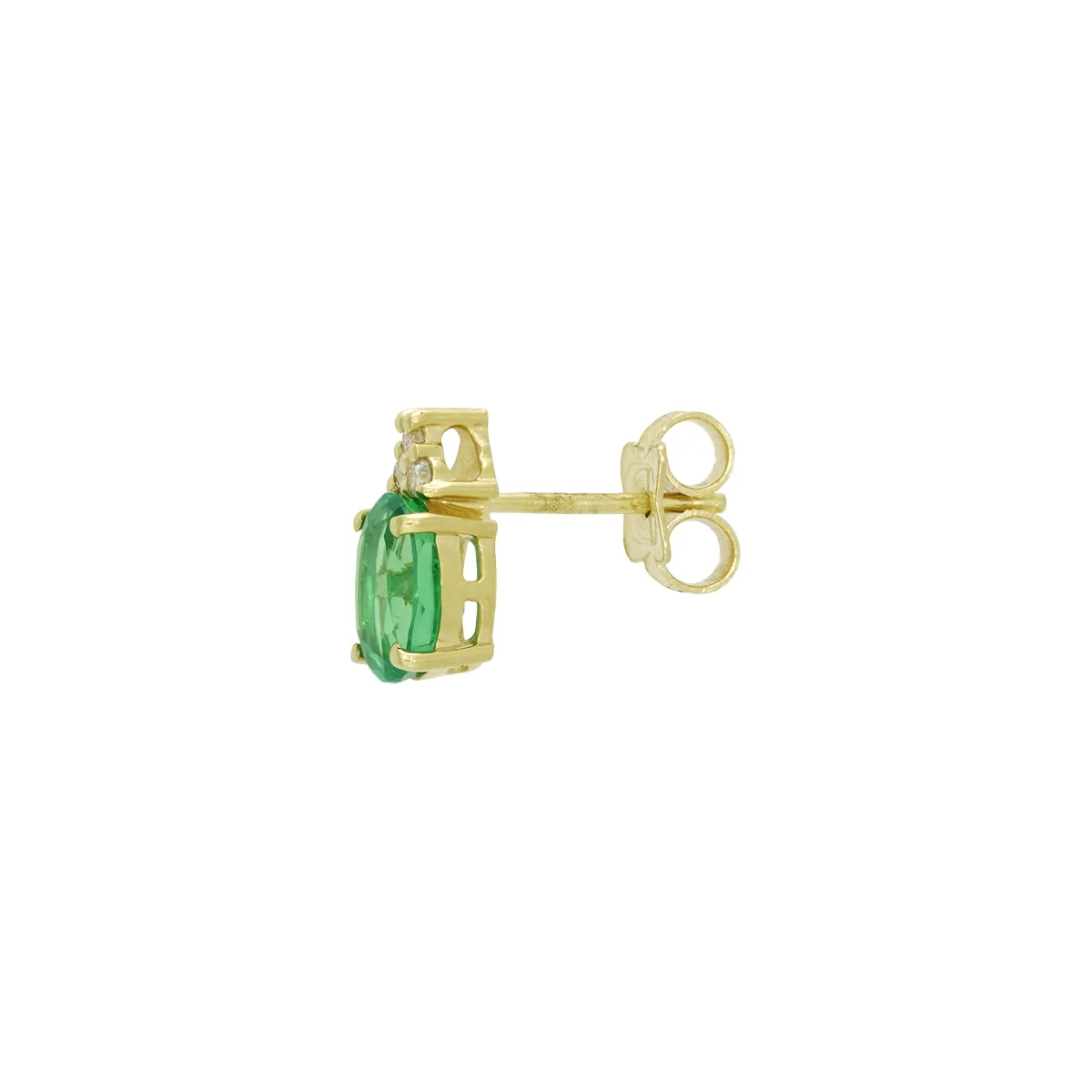 Topos en oro amarillo de 18 Kilates, Uñas+decoración, con 2 esmeralda laboratorios centrales de 1.10 Ct y decoración en diamante de laboratorio de 0.09 Ct