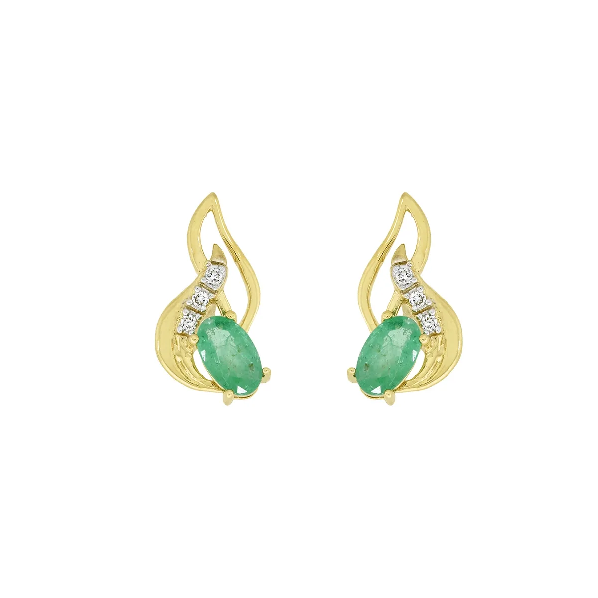 Topos en oro amarillo de 18 Kilates, Franja, con 2 esmeraldas centrales de 0.65 Ct y decoración en diamantes de 0.03 Ct